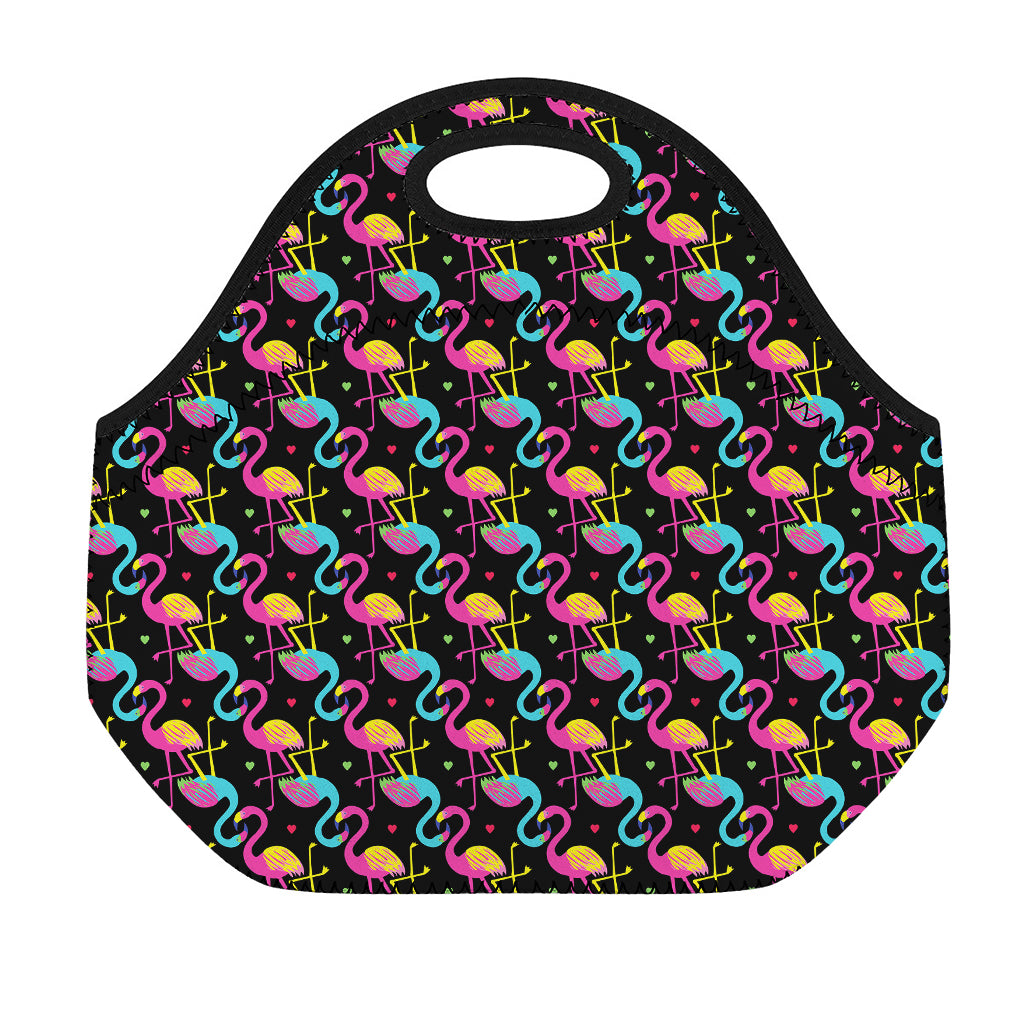 Colorful Flamingo Pattern Print Neoprene Lunch Bag