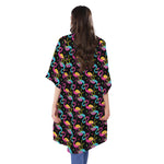 Colorful Flamingo Pattern Print Open Front Beach Cover Up