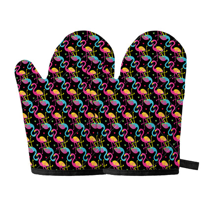 Colorful Flamingo Pattern Print Oven Mitts