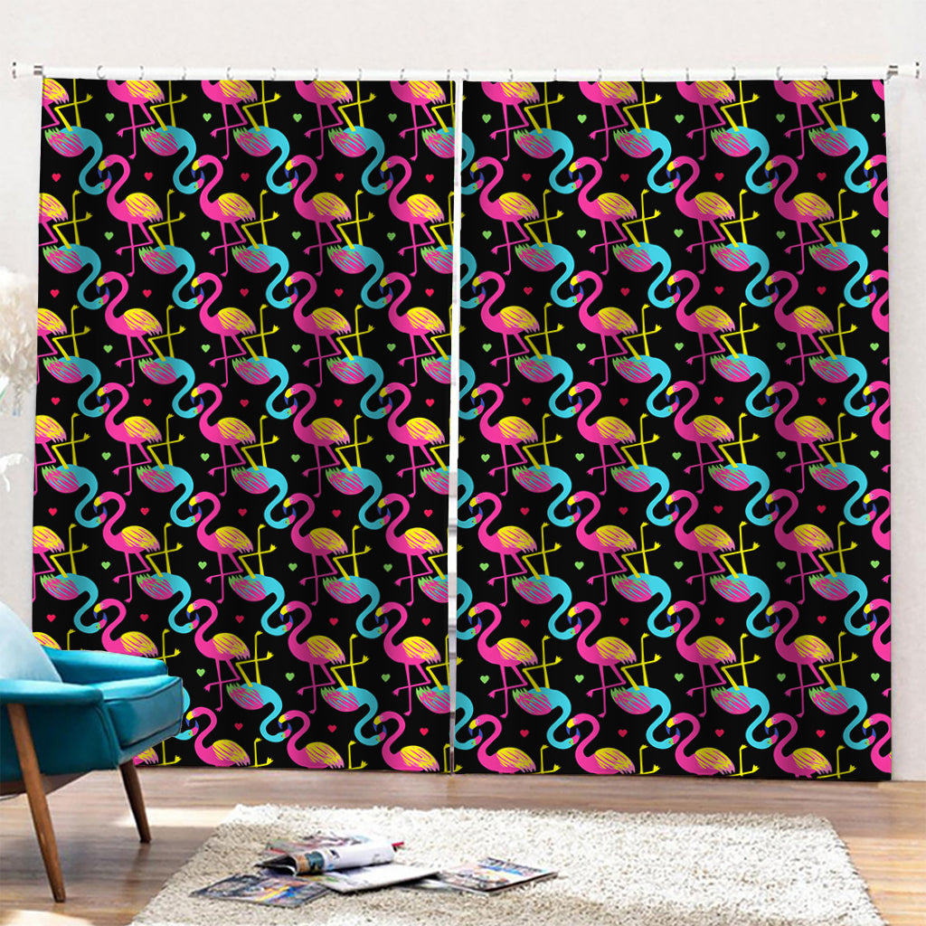 Colorful Flamingo Pattern Print Pencil Pleat Curtains