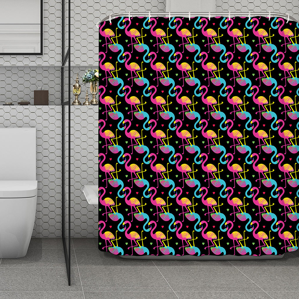Colorful Flamingo Pattern Print Polyester Shower Curtain