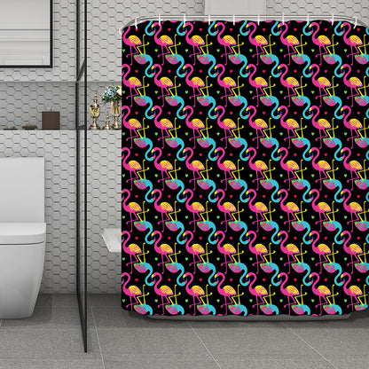 Colorful Flamingo Pattern Print Polyester Shower Curtain