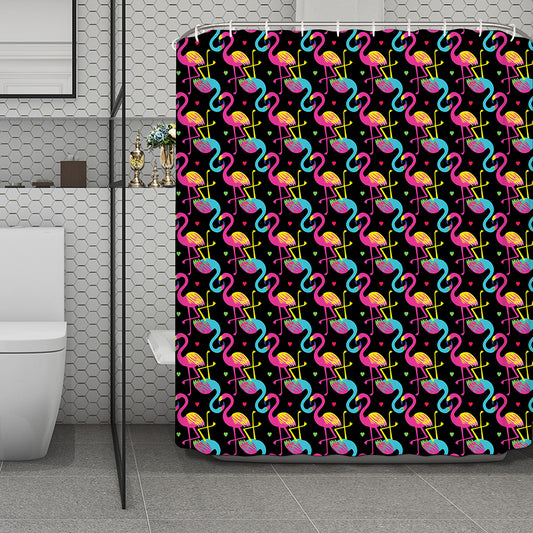 Colorful Flamingo Pattern Print Polyester Shower Curtain