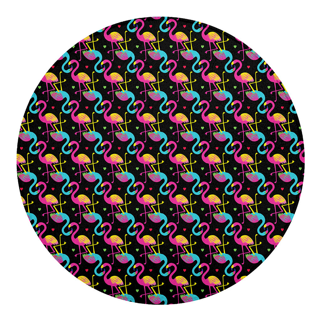 Colorful Flamingo Pattern Print Round Blanket