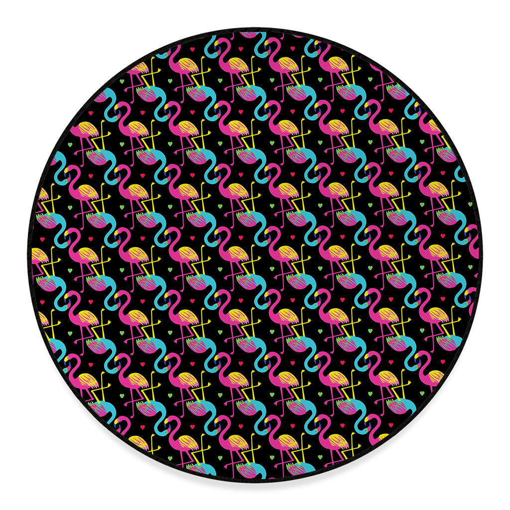 Colorful Flamingo Pattern Print Round Floor Mat