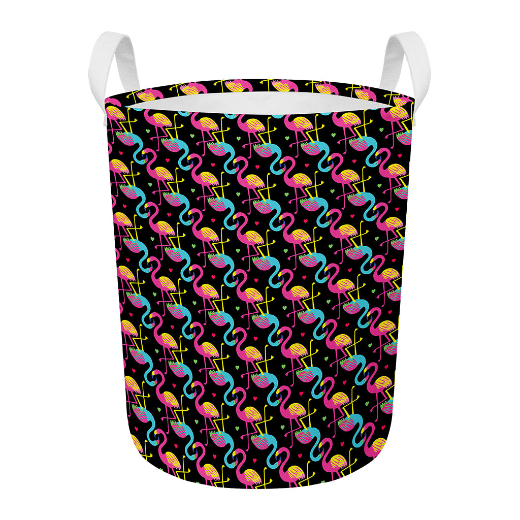 Colorful Flamingo Pattern Print Round Laundry Basket