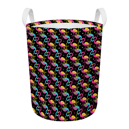 Colorful Flamingo Pattern Print Round Laundry Basket