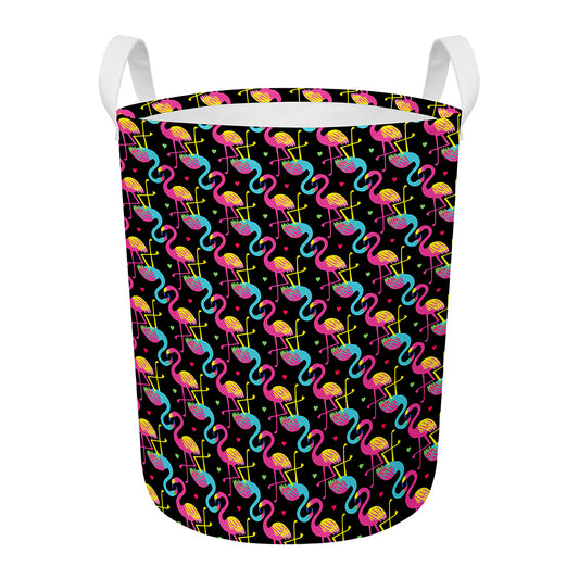 Colorful Flamingo Pattern Print Round Laundry Basket