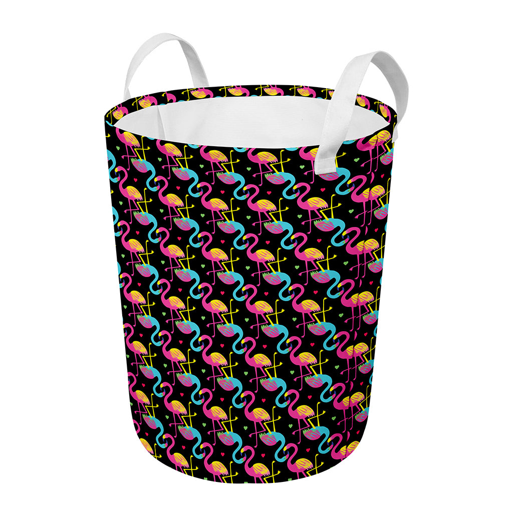 Colorful Flamingo Pattern Print Round Laundry Basket