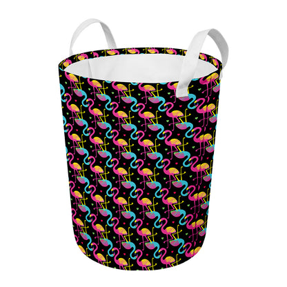 Colorful Flamingo Pattern Print Round Laundry Basket