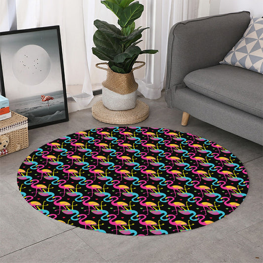 Colorful Flamingo Pattern Print Round Rug