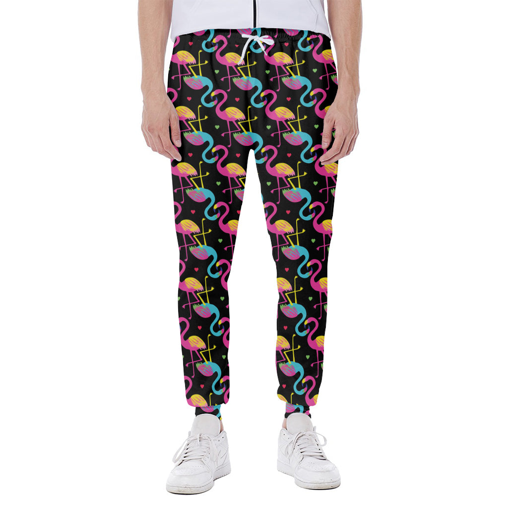 Colorful Flamingo Pattern Print Scuba Joggers