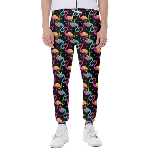 Colorful Flamingo Pattern Print Scuba Joggers