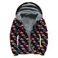 Colorful Flamingo Pattern Print Sherpa Lined Zip Up Hoodie