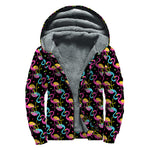 Colorful Flamingo Pattern Print Sherpa Lined Zip Up Hoodie