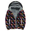 Colorful Flamingo Pattern Print Sherpa Lined Zip Up Hoodie