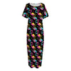 Colorful Flamingo Pattern Print Short Sleeve Long Nightdress