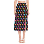 Colorful Flamingo Pattern Print Side Slit Midi Skirt