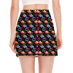 Colorful Flamingo Pattern Print Side Slit Mini Skirt