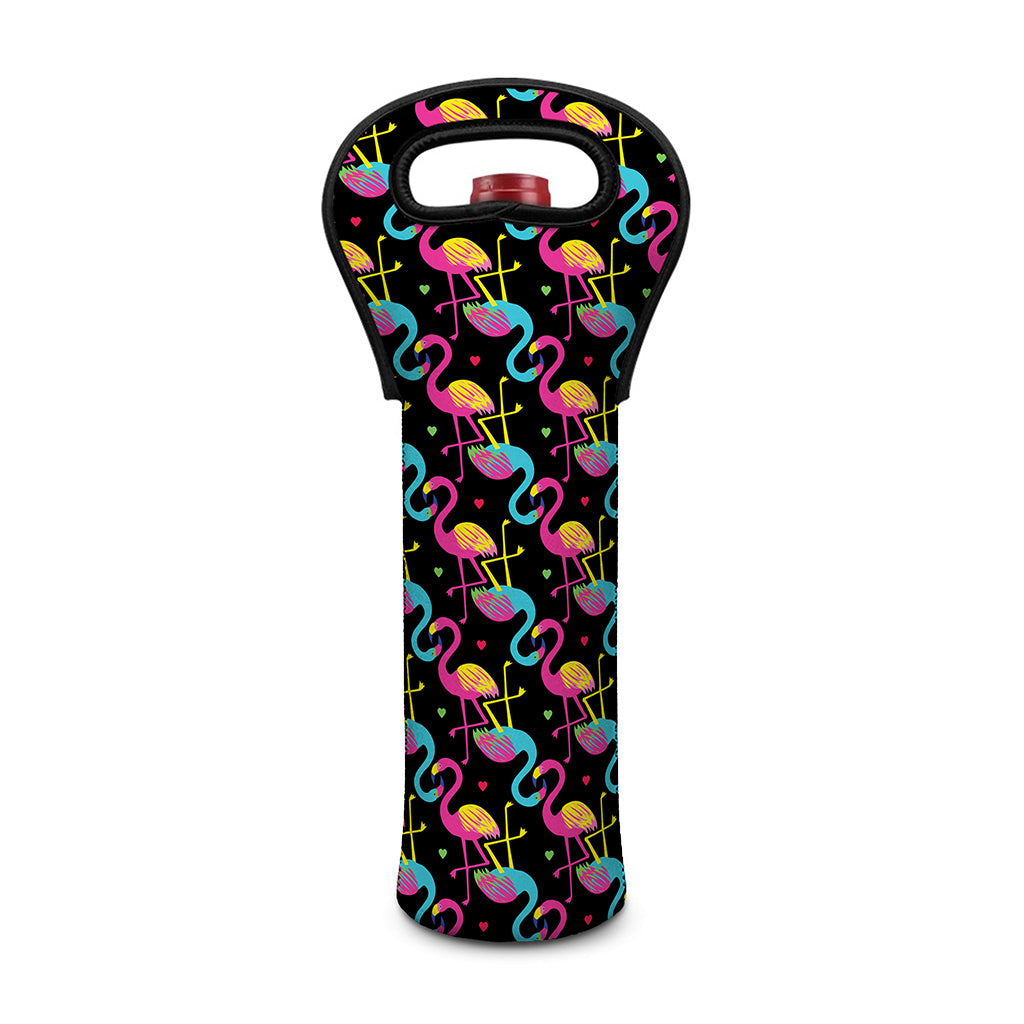 Colorful Flamingo Pattern Print Single Neoprene Wine Tote