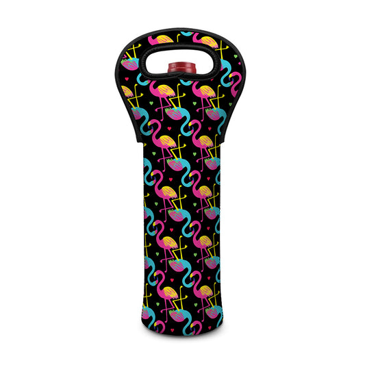 Colorful Flamingo Pattern Print Single Neoprene Wine Tote