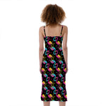 Colorful Flamingo Pattern Print Slim Fit Midi Cami Dress