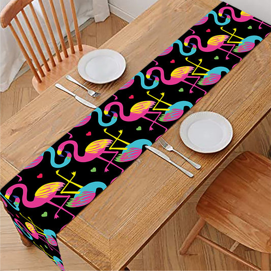 Colorful Flamingo Pattern Print Table Runner