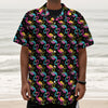 Colorful Flamingo Pattern Print Textured Short Sleeve Shirt