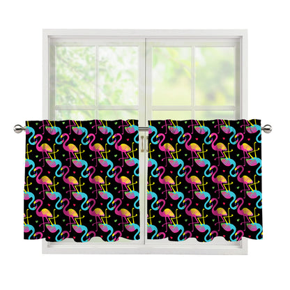 Colorful Flamingo Pattern Print Tier Curtains
