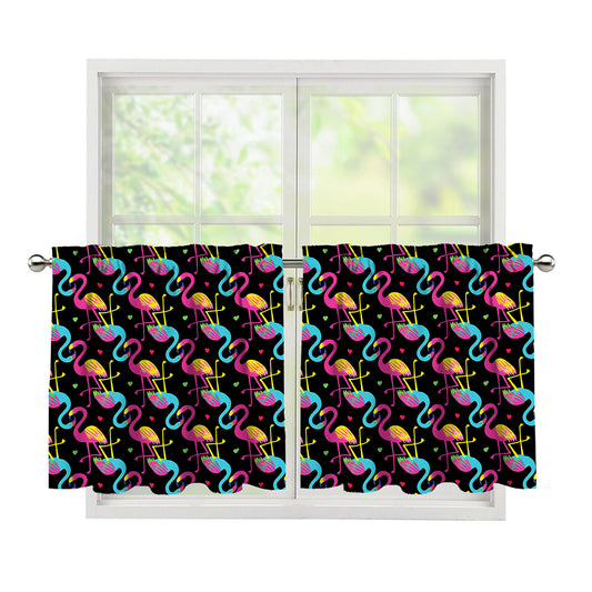 Colorful Flamingo Pattern Print Tier Curtains