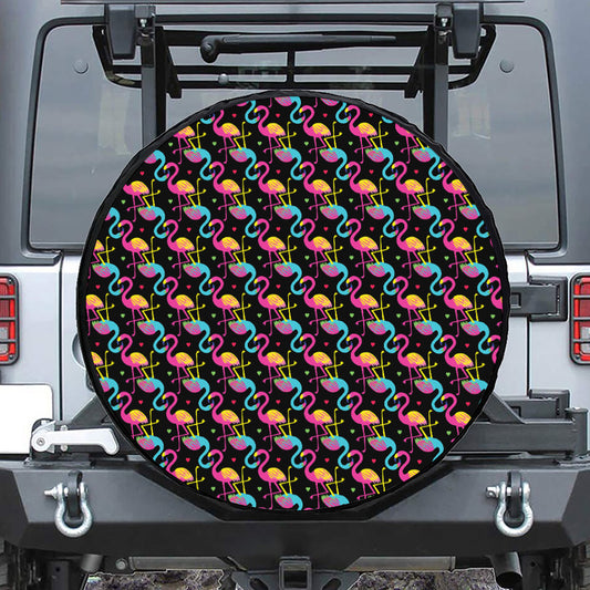 Colorful Flamingo Pattern Print Tire Cover