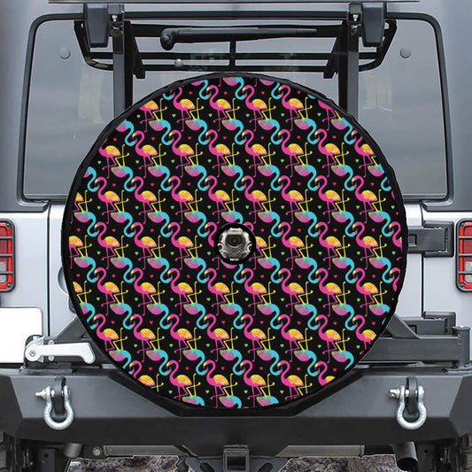 Colorful Flamingo Pattern Print Tire Cover With Camera Hole