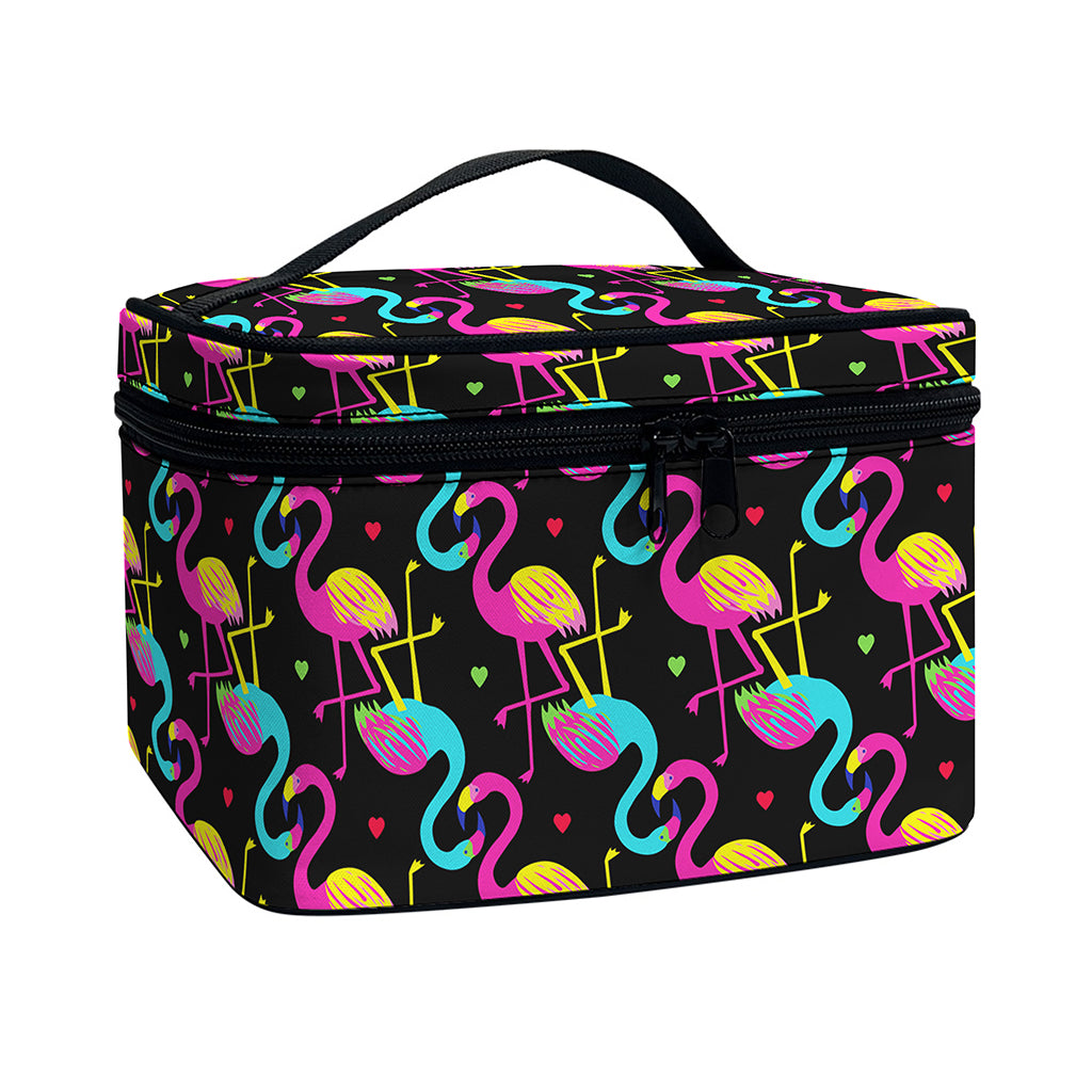 Colorful Flamingo Pattern Print Travel Makeup Bag