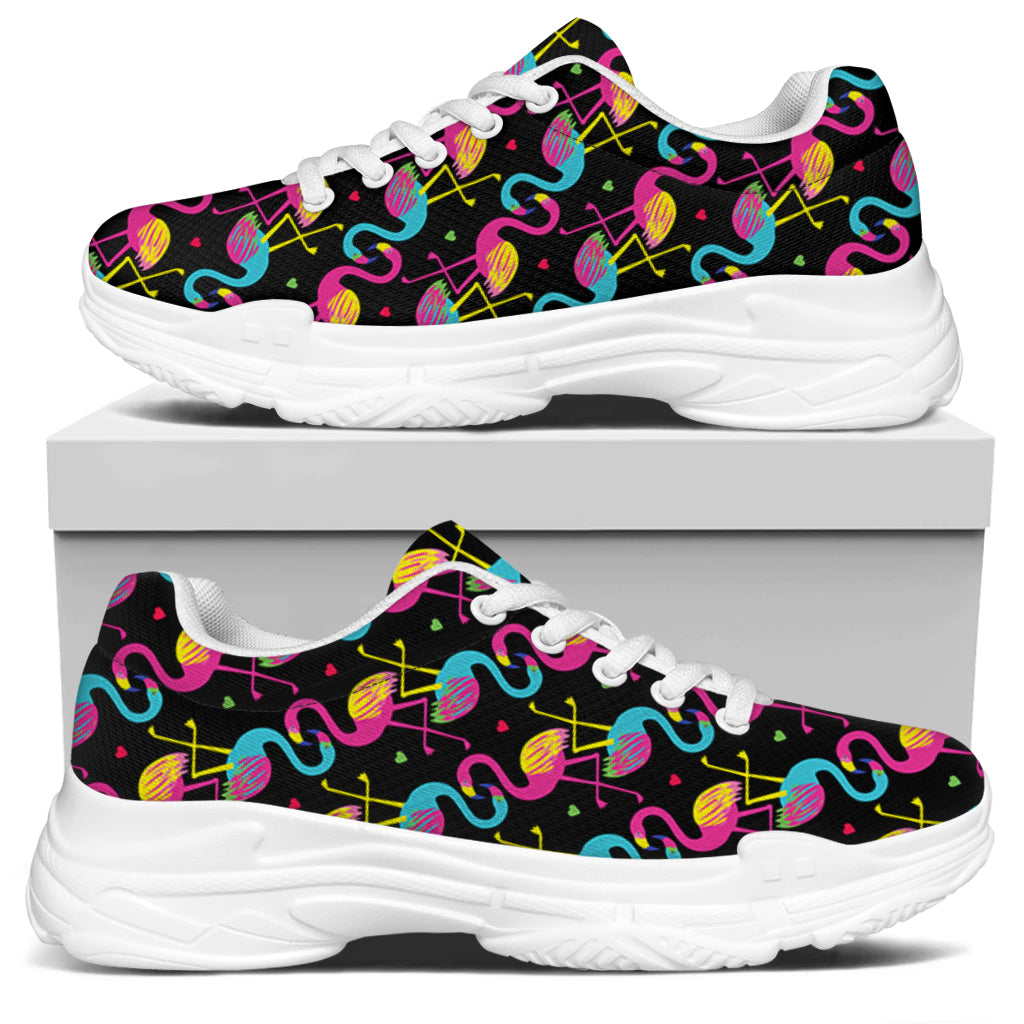 Colorful Flamingo Pattern Print White Chunky Shoes