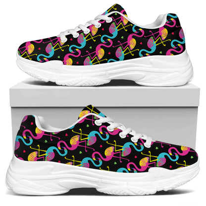 Colorful Flamingo Pattern Print White Chunky Shoes