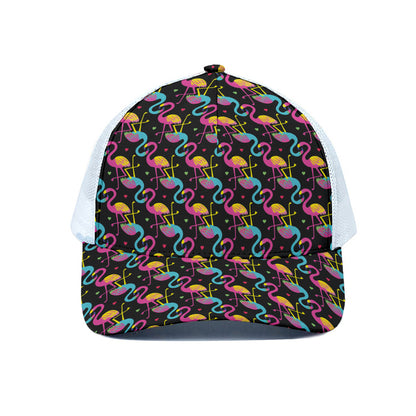 Colorful Flamingo Pattern Print White Mesh Trucker Cap