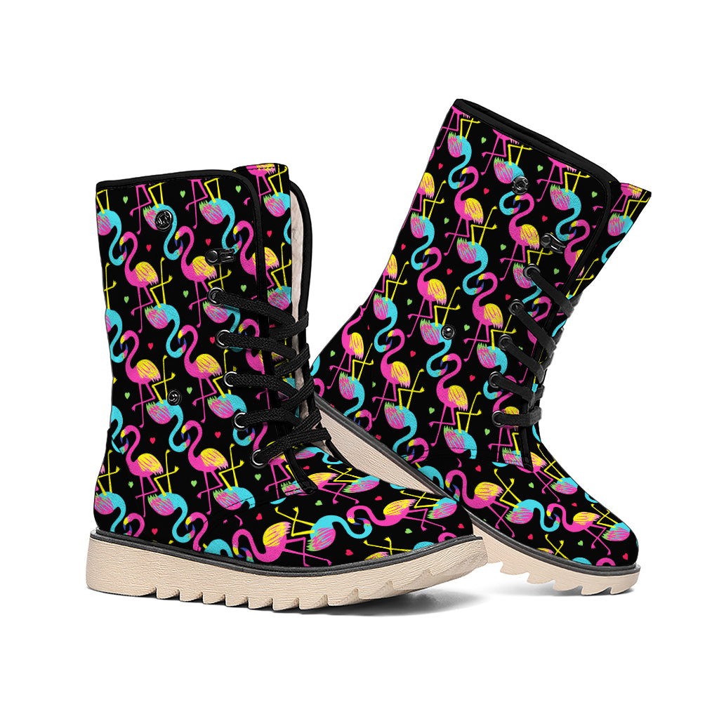 Colorful Flamingo Pattern Print Winter Boots
