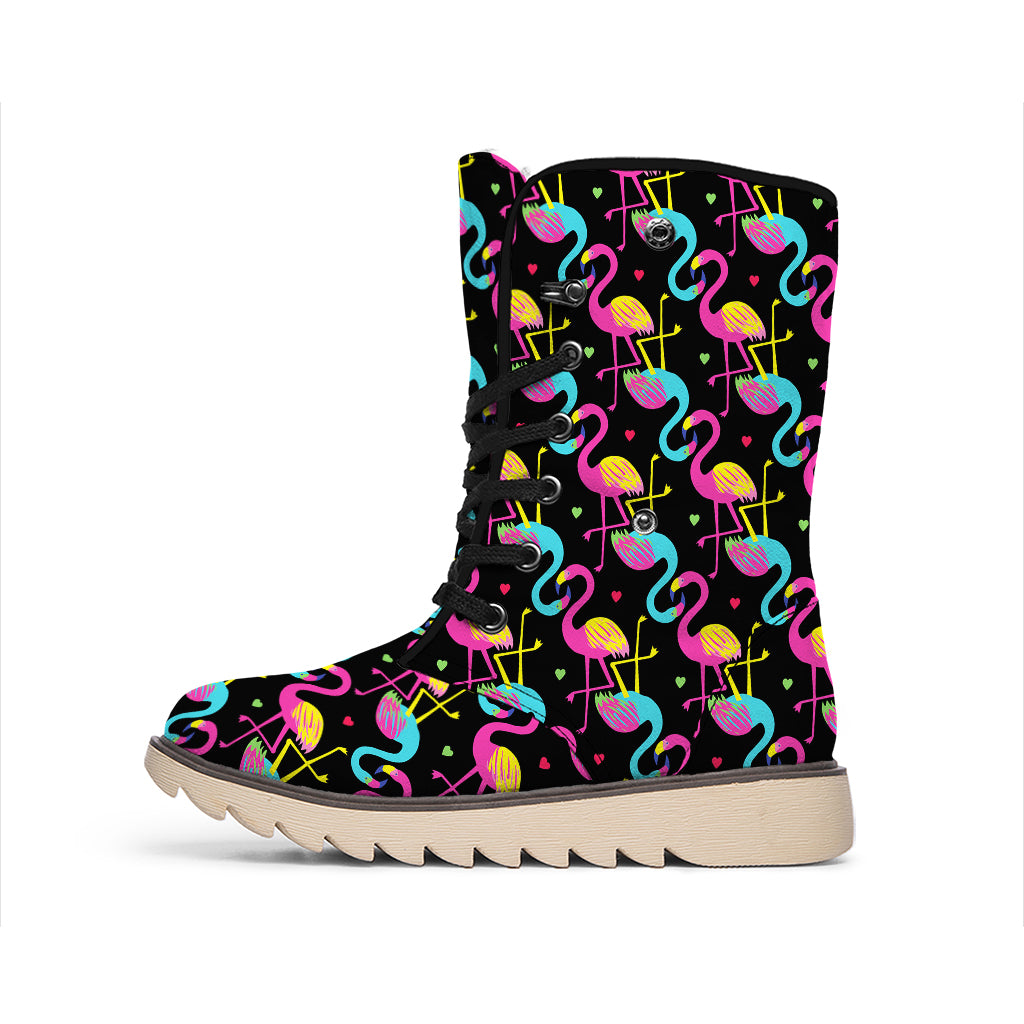 Colorful Flamingo Pattern Print Winter Boots