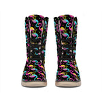 Colorful Flamingo Pattern Print Winter Boots