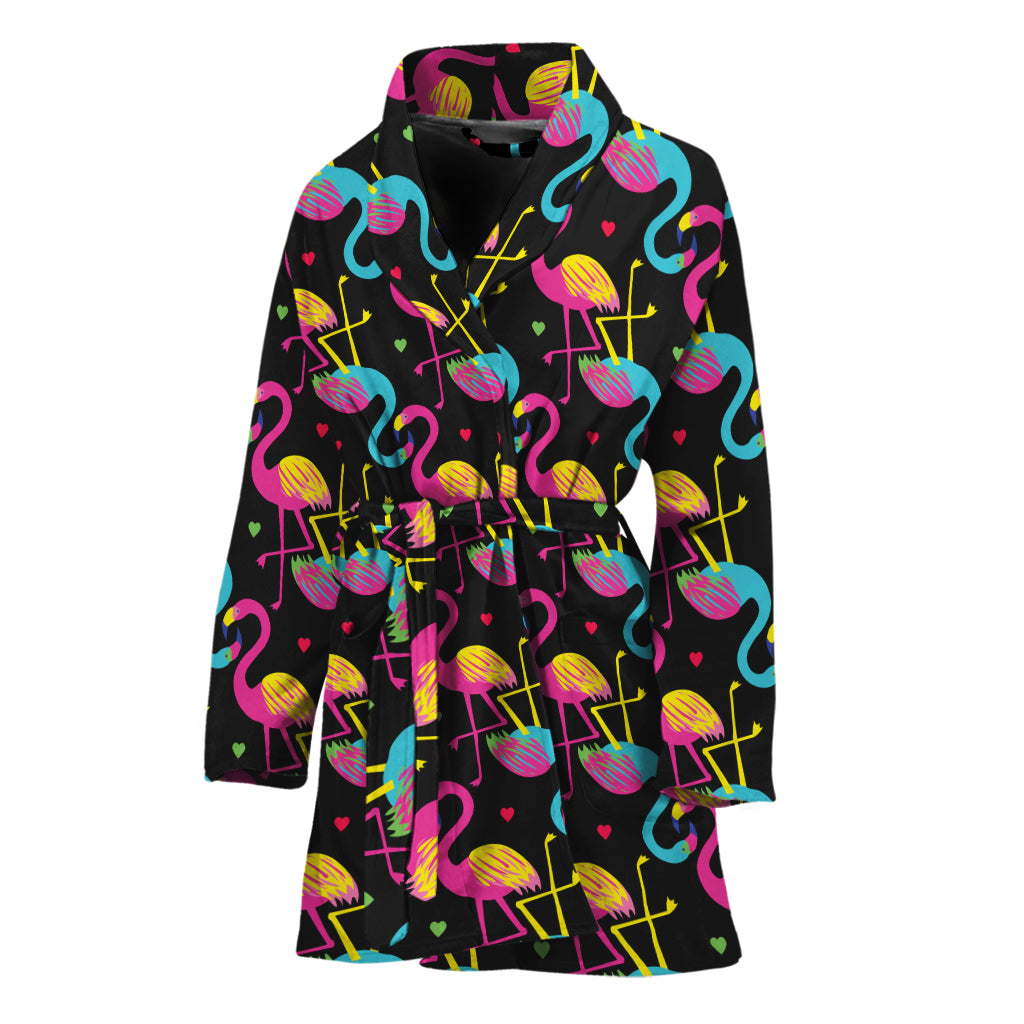 Colorful Flamingo Pattern Print Women's Bathrobe