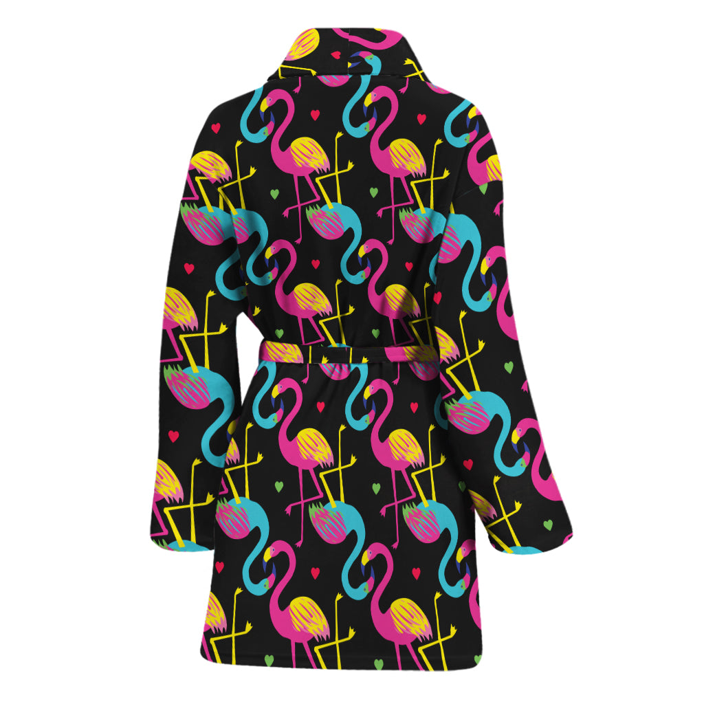 Colorful Flamingo Pattern Print Women's Bathrobe