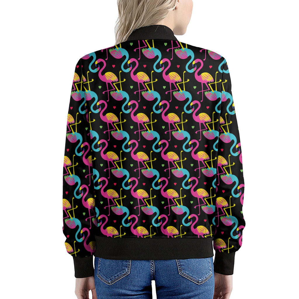 Colorful Flamingo Pattern Print Women's Bomber Jacket