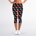 Colorful Flamingo Pattern Print Women's Capri Leggings