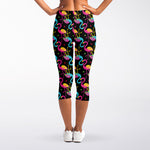 Colorful Flamingo Pattern Print Women's Capri Leggings