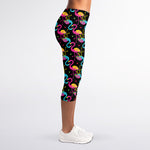 Colorful Flamingo Pattern Print Women's Capri Leggings