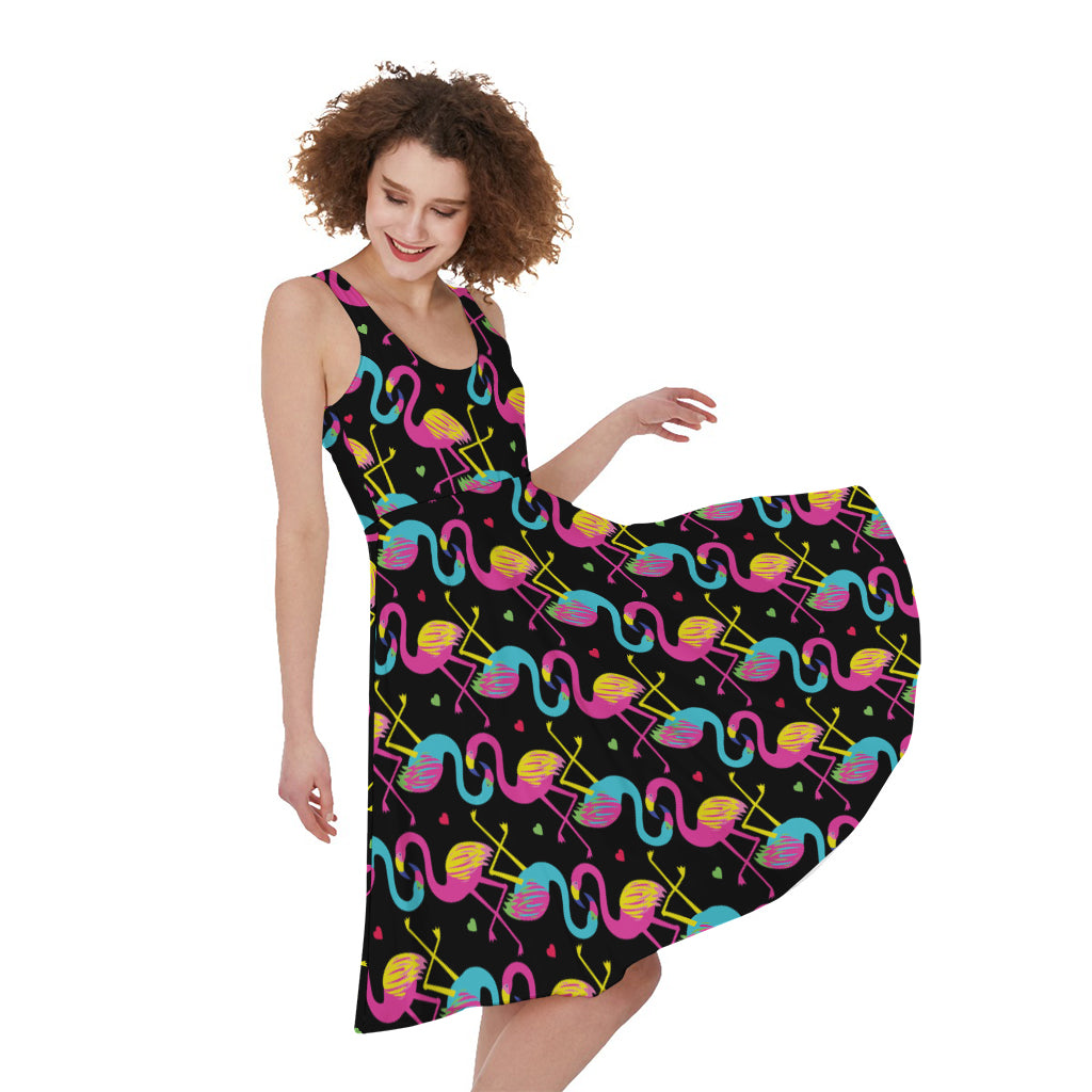 Colorful Flamingo Pattern Print Women's Sleeveless Dress