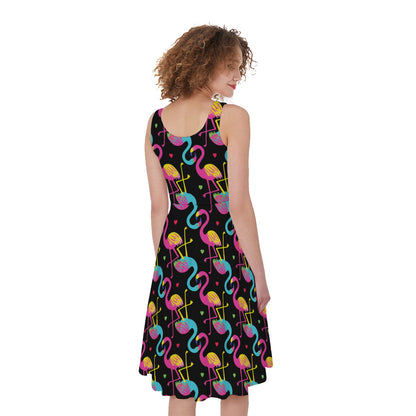 Colorful Flamingo Pattern Print Women's Sleeveless Dress
