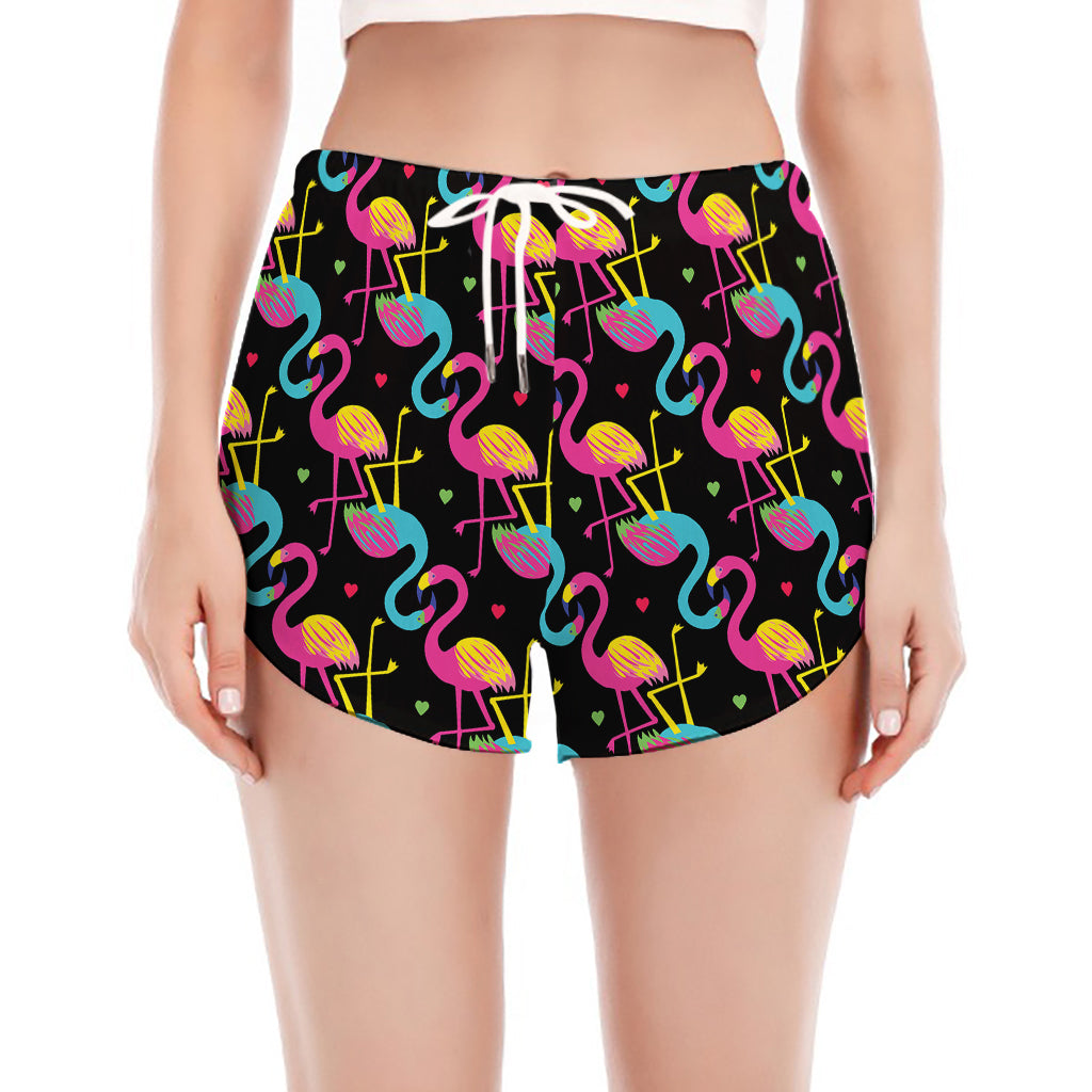 Colorful Flamingo Pattern Print Women's Split Running Shorts