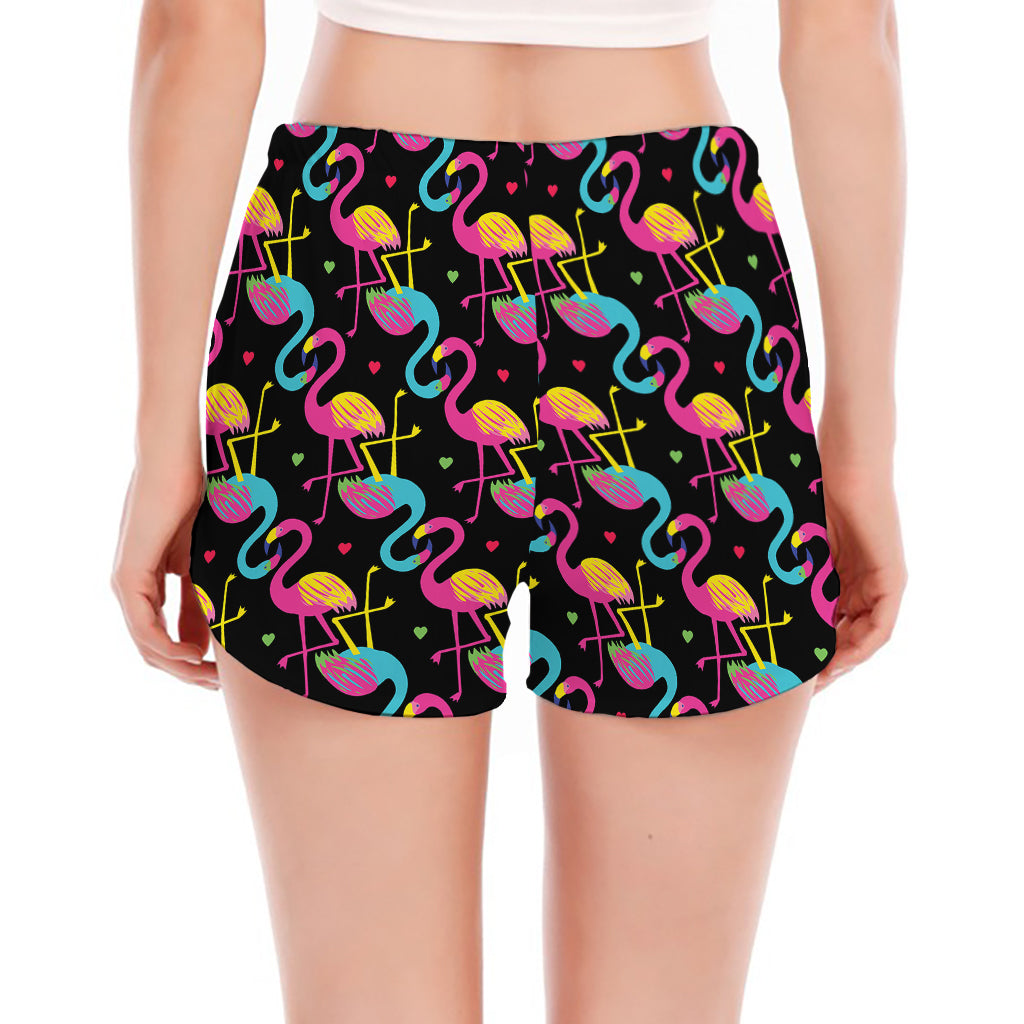 Colorful Flamingo Pattern Print Women's Split Running Shorts