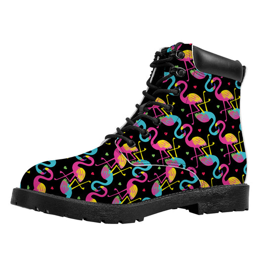 Colorful Flamingo Pattern Print Work Boots